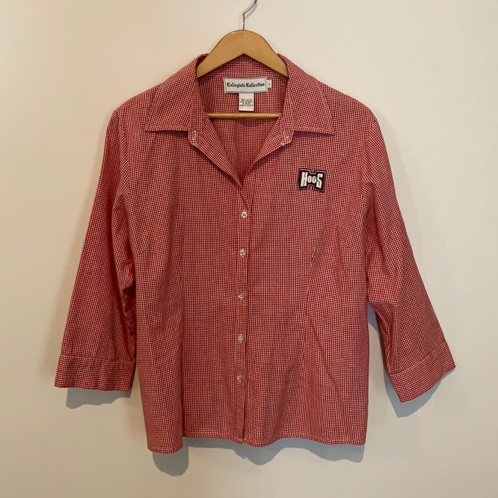 Arkansas Razorback Hogs blouse red and white